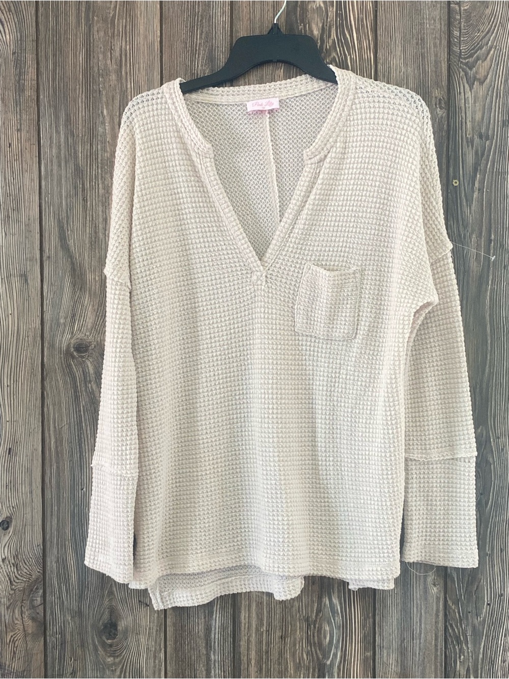 Pink Lily Cream Waffle Knit Pullover